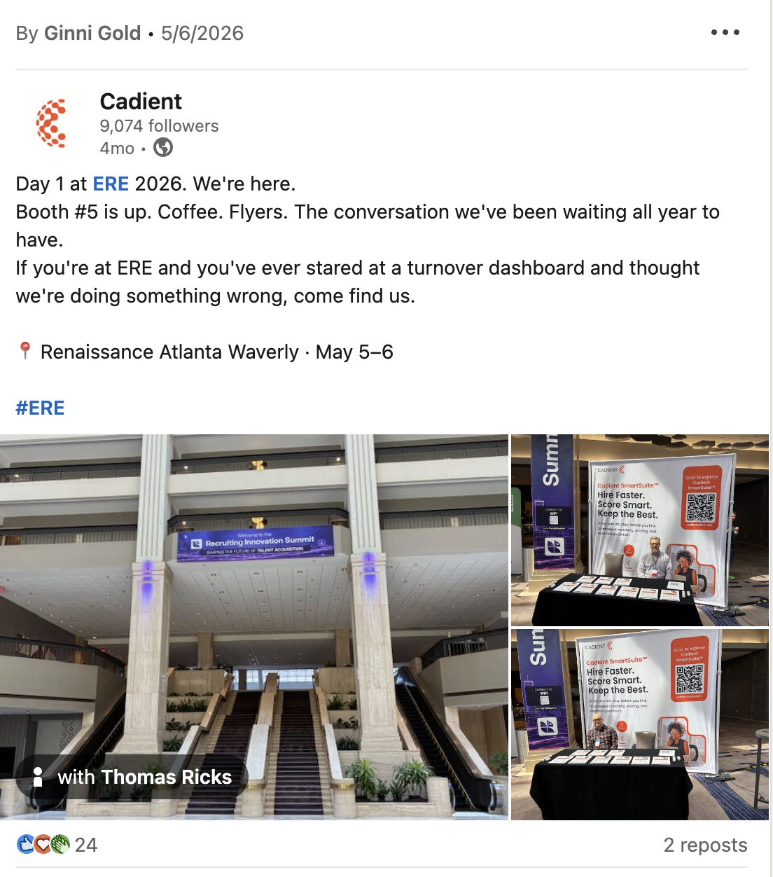Cadient ERE 2026 day one LinkedIn post